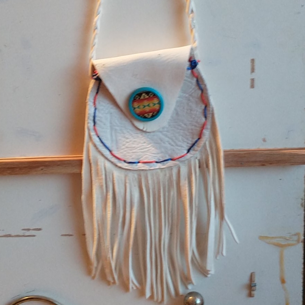Small leather fringed pouch